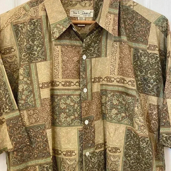 Tori Richard Medallion Print Cotton Lawn Aloha Hawaiian Shirt - Picture 2 of 6